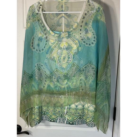Cato Teal Sleeveless Subliminal Tank W/ Matching Handkerchief Poncho Plus 22/24 - Picture 1 of 11